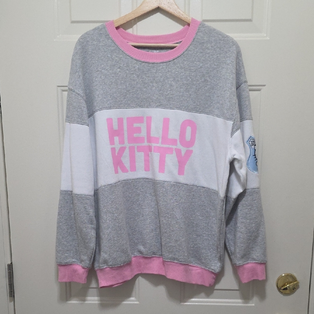 Hello Kitty Gray, White & Pink Colorblock Crewneck